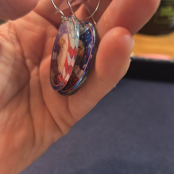 Blue and Red Enamel Dangle Earrings - Picture 3 of 3
